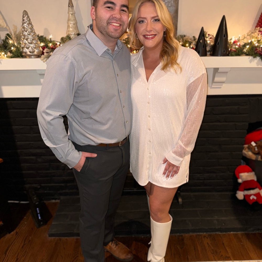 Sequin White Button-Up Shirt Dress